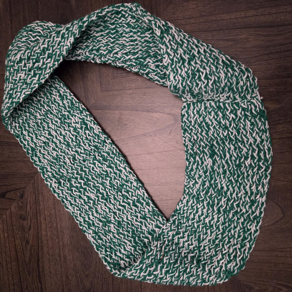 Hand Made! Green and White Knit Scarf